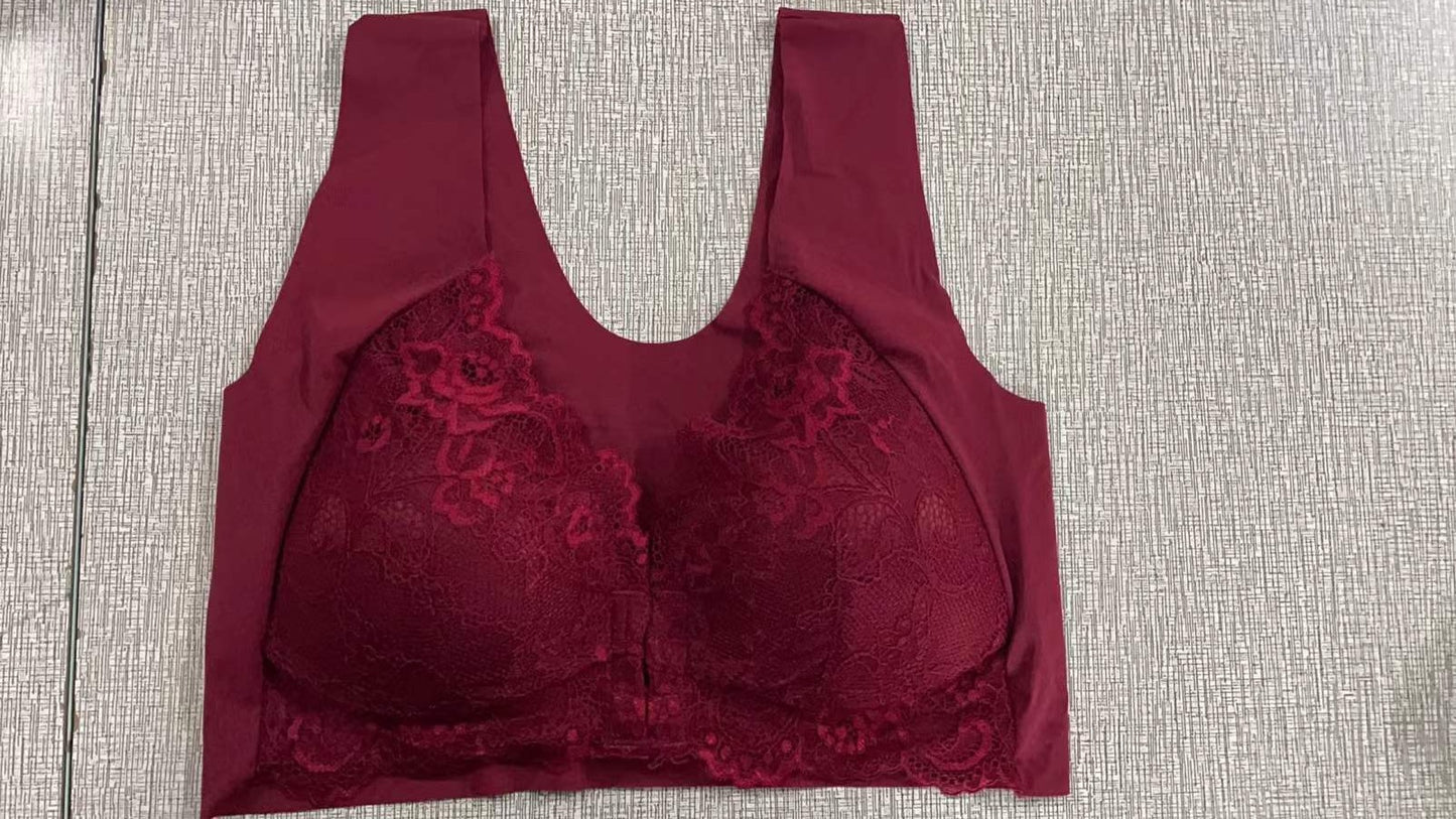 Cross-border large size front button sexy lace bra no steel ring seamless vest beautiful back adjustment ladies underwear