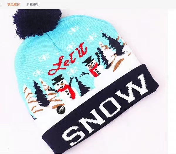 Christmas Decoration Luminous Christmas Hat Knitted LED Warm Adult Children Cartoon Printed Wool Hat