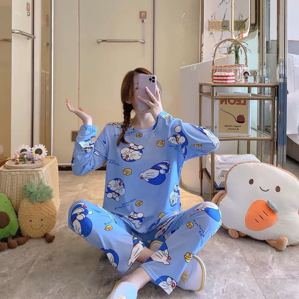 Cross-border pajamas female cute long-sleeved trousers cartoon student pajamas home service suit