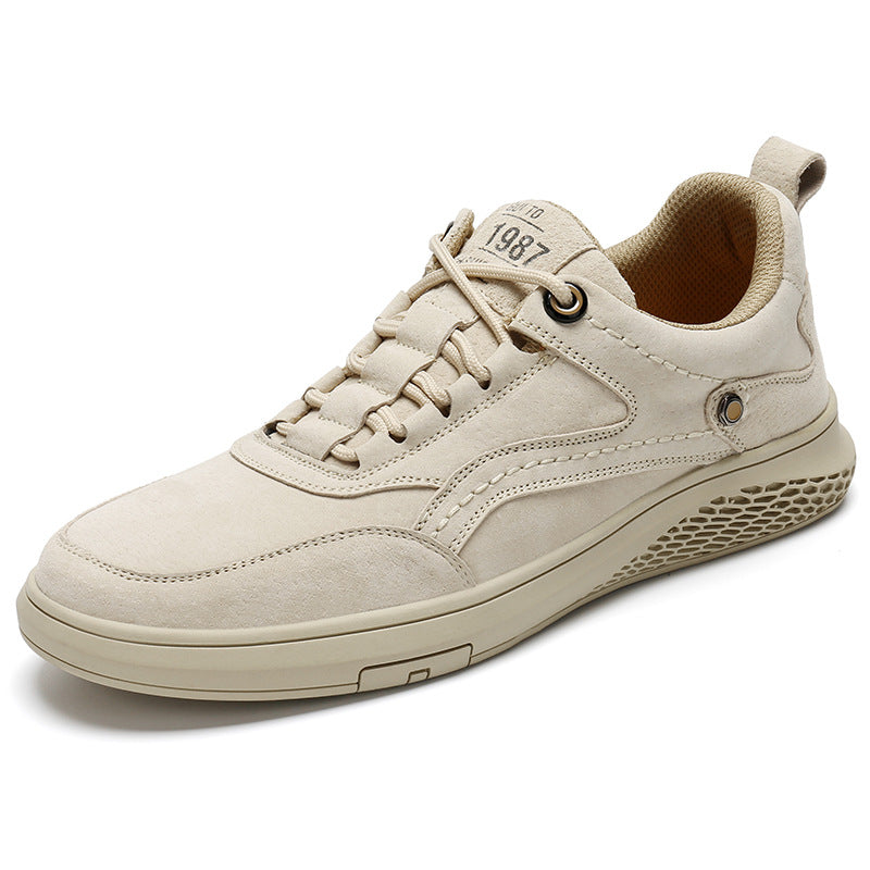 Korean Fashion soft leather trendy breathable nubuck leather fashion low-top sneakers