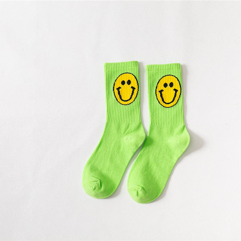 Mid-tube socks women's new thin section women's socks candy-colored cartoon smiling face piles of socks