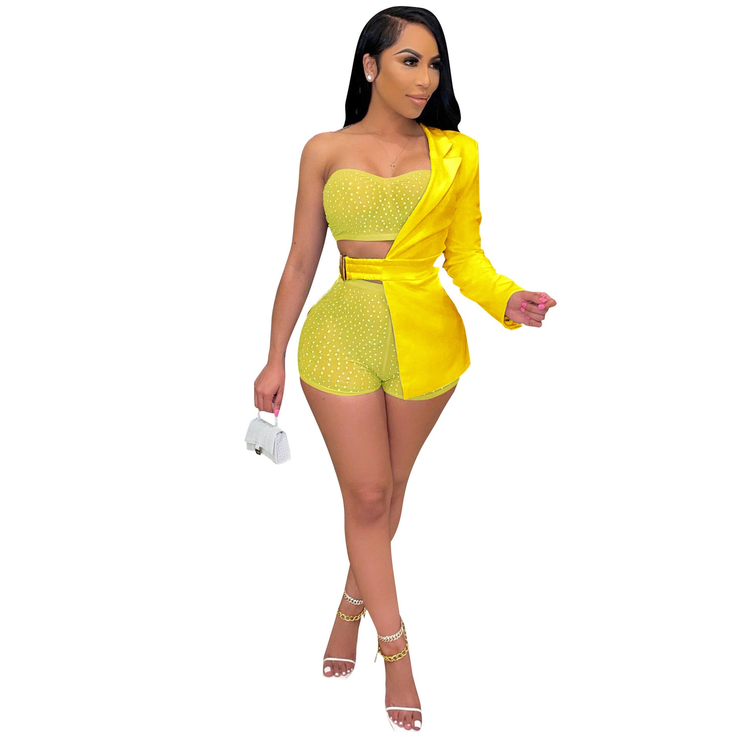 Sexy self-cultivation hot diamond summer hot sale short two-color three-piece suit