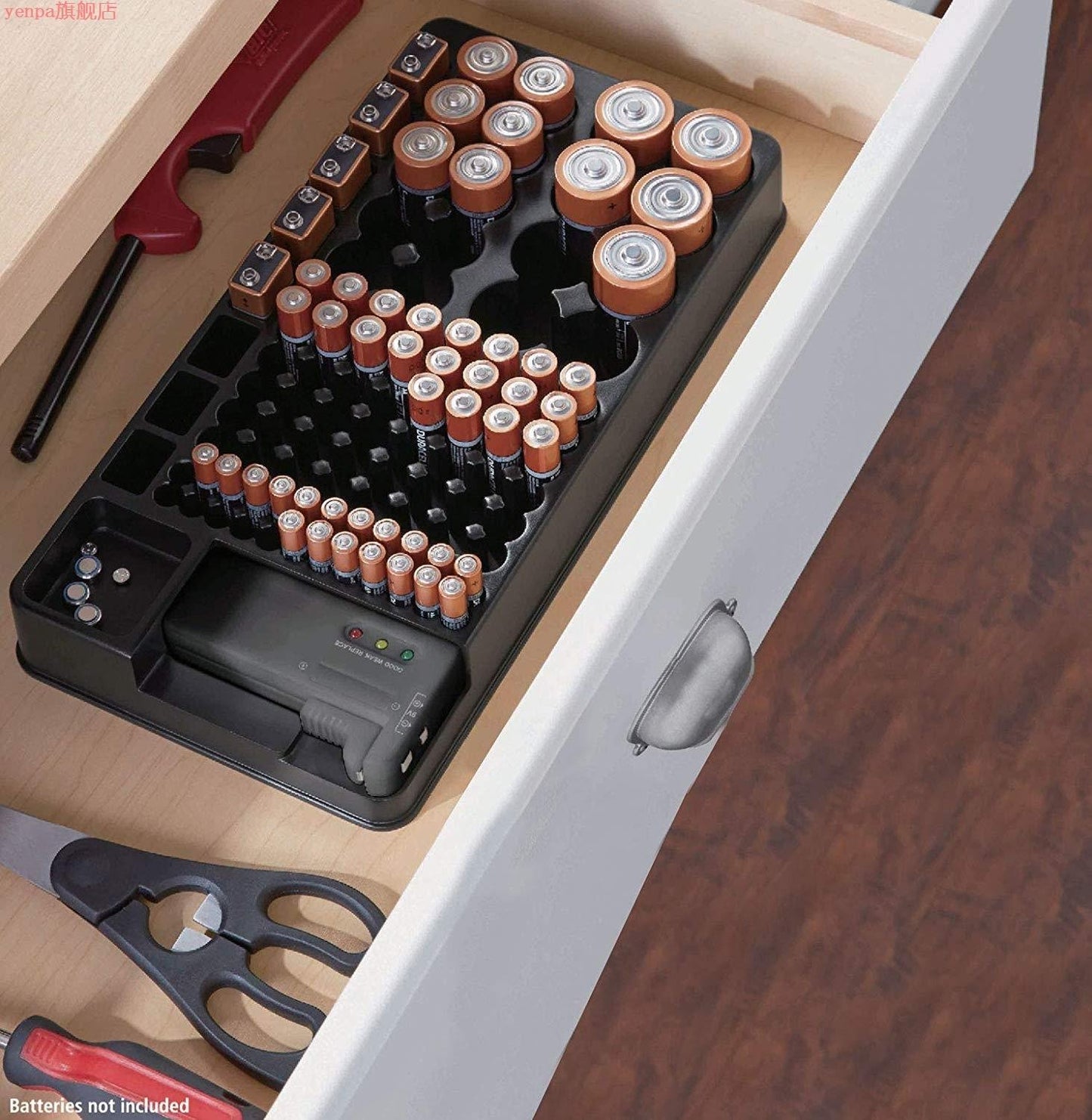 Battery Storage Organizer Holder with Tester-Battery Caddy