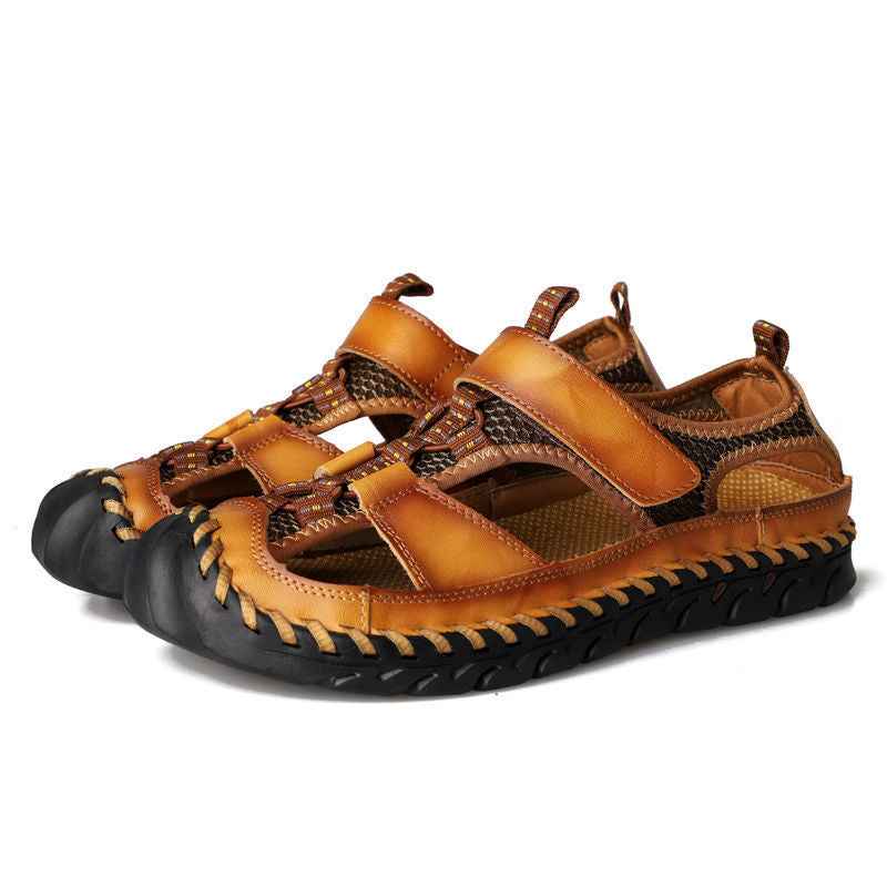 European and American Top layer cowhide sandals men's breathable Baotou men's sandals