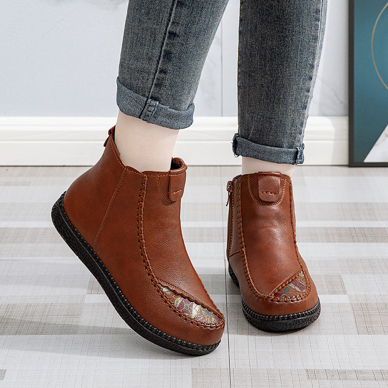 Plus velvet warm non-slip shoes ladies leather shoes short boots Martin boots