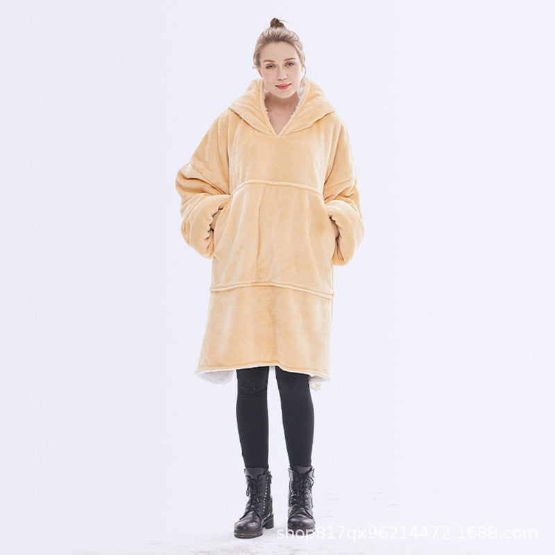 Cross-border new hooded lazy blanket pullover Flange lamb velvet  home casual wear pajamas