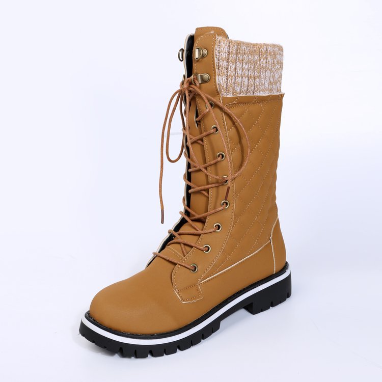 Solid color snow boots women's mid-tube flat heel side zipper round head Martin boots