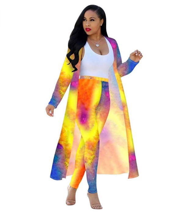 European and American cross-border exclusive long-sleeved printed jacket cloak leggings two-piece