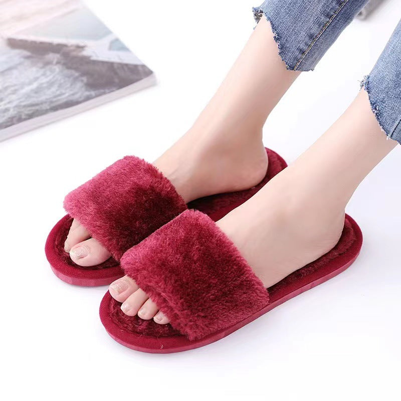 Fur slippers women's thick-soled warm cotton shoes home indoor plush outerwear shoes men's ins trendy couple shoes