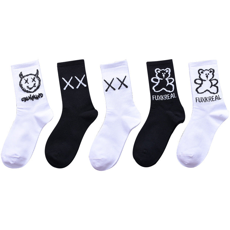 Socks men and women stockings street ins trend stockings black sports wind high-top basketball socks