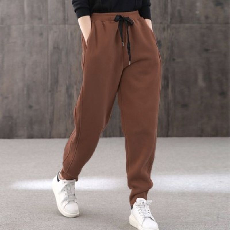 Cotton plus velvet sports pants women's thickened sweatpants large size casual pants loose and thin Korean style trousers