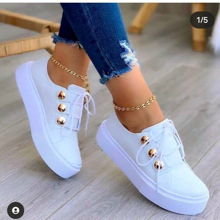 New women's single shoes flat heel casual fashion lace-up women's sneakers