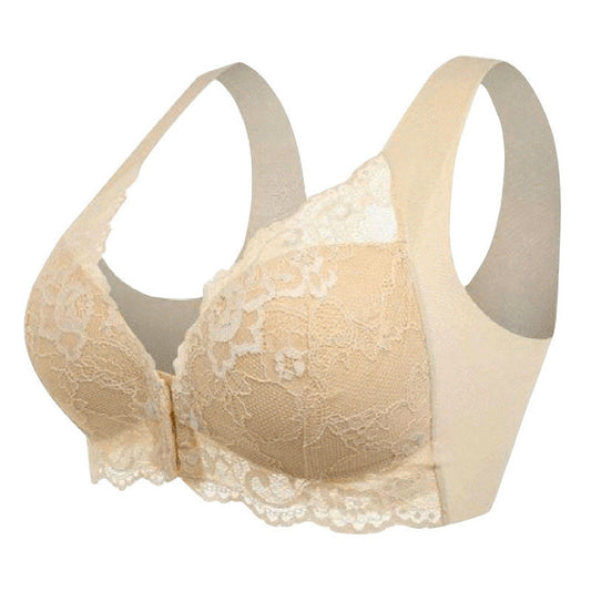 Cross-border large size front button sexy lace bra no steel ring seamless vest beautiful back adjustment ladies underwear