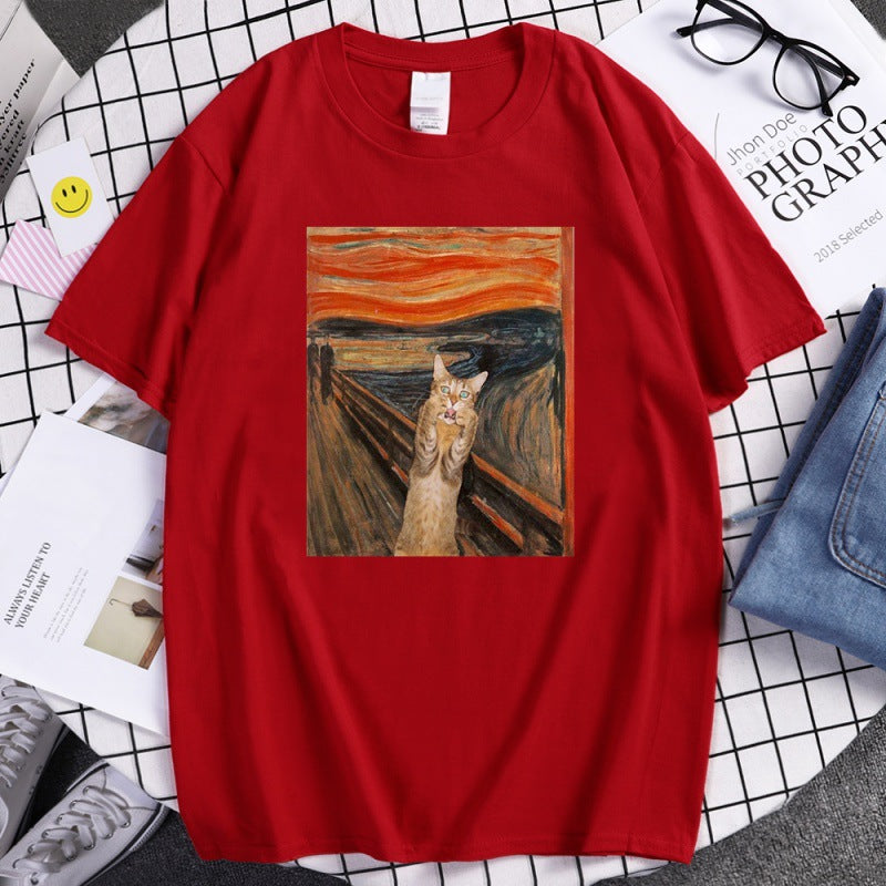 The Scream Art Style Retort Cat Prints Man T-shirtimplicity