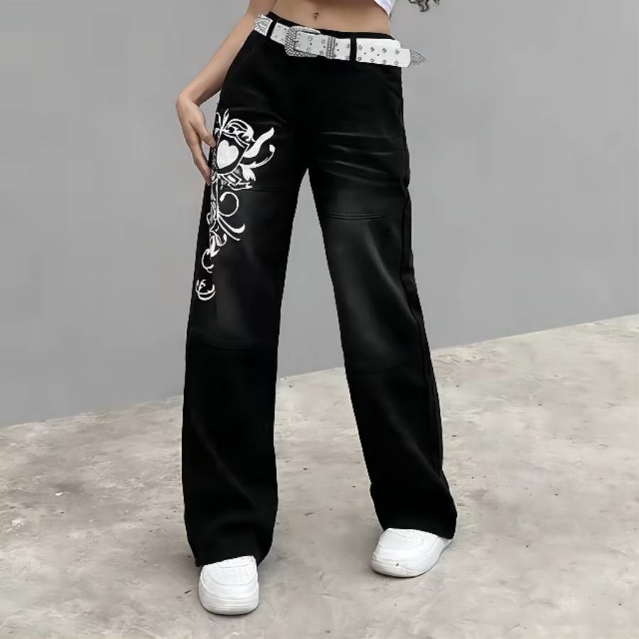 European station new trend printing loose wide-leg ladies jeans