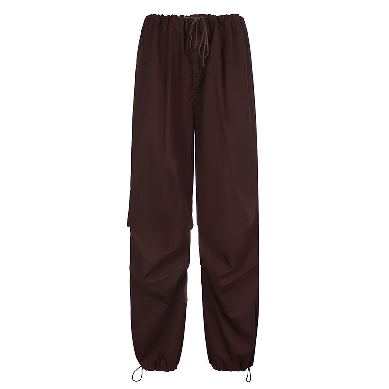 European and American Street Simple Solid Color Casual Low Waist Wide Leg Straight Woven Trousers