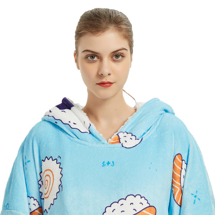 Cross-border new hooded lazy blanket pullover Flange lamb velvet  home casual wear pajamas