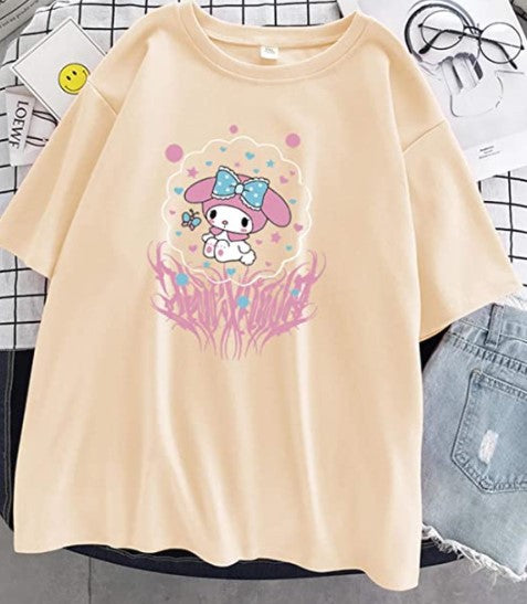 Harajuku cartoon gothic print short-sleeved T-shirt female summer street o neck sweet girl t-shirt