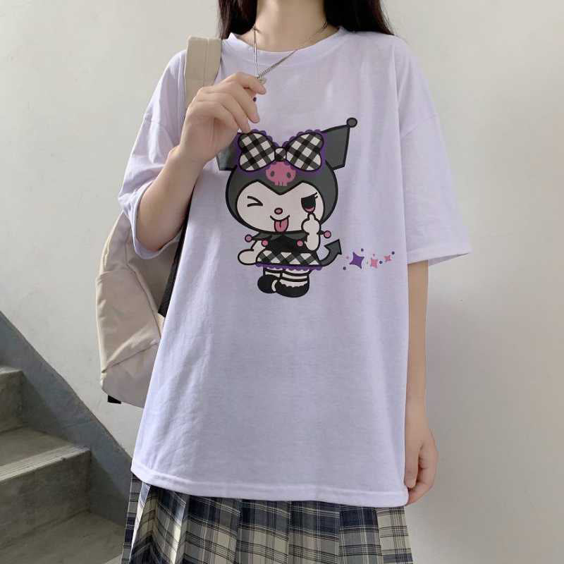 Harajuku cartoon gothic print short-sleeved T-shirt female summer street o neck sweet girl t-shirt