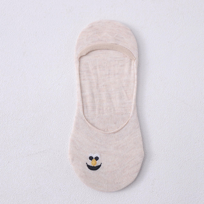 Socks female boat socks thin cute cartoon embroidery silicone non-slip shallow mouth invisible female socks