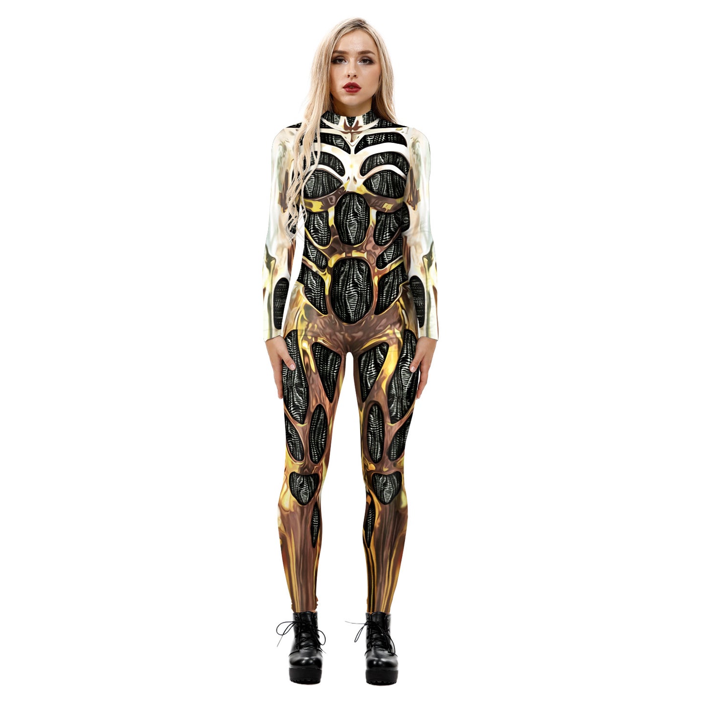 Halloween new hot selling machine armor 3D digital printing slim fit long-sleeved cos jumpsuit