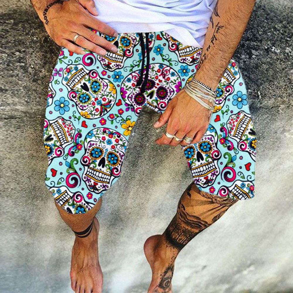 European and American floral print thin men's casual pants five-point men's loose shorts