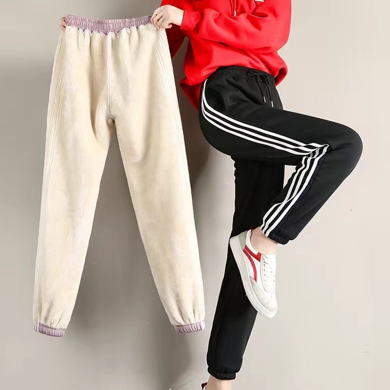 Plus velvet thickened warm sports imitation lamb velvet pants ladies students Korean version of harem pants