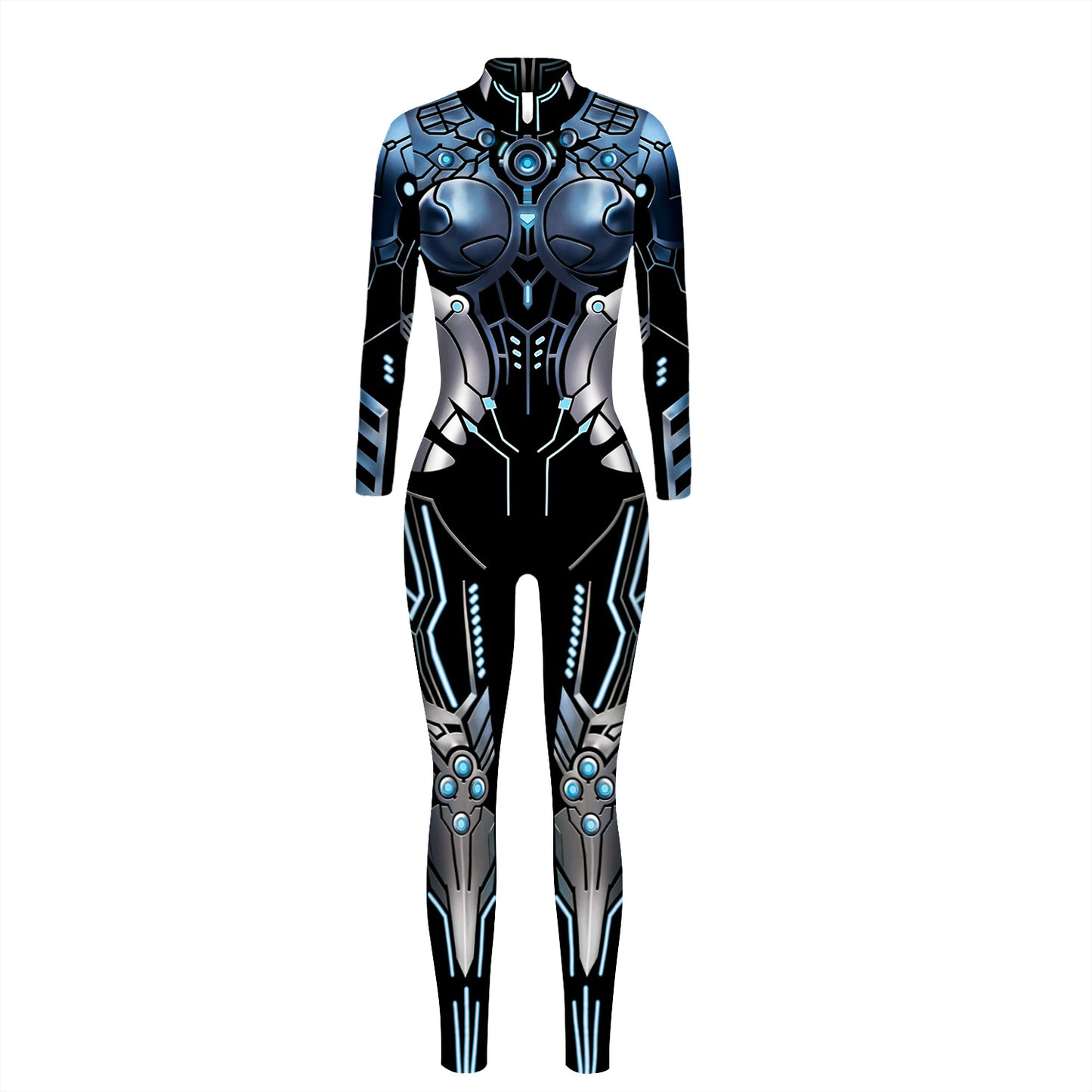 Halloween new hot selling machine armor 3D digital printing slim fit long-sleeved cos jumpsuit