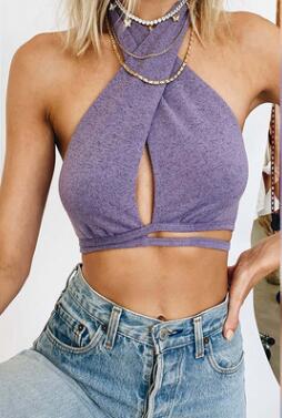 European and American green sexy hollow halter neck small sling women's strapless halter slim top