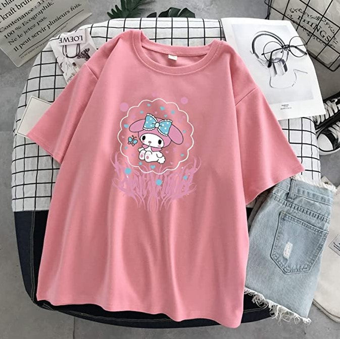 Harajuku cartoon gothic print short-sleeved T-shirt female summer street o neck sweet girl t-shirt