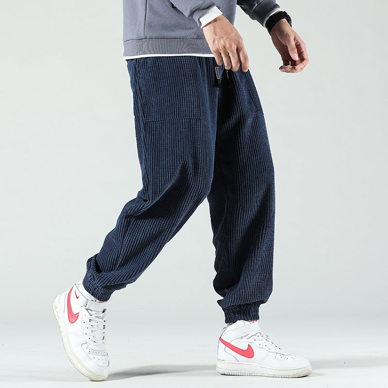 Striped loose pants men's corduroy leggings straight ANSICARD sports pants overalls