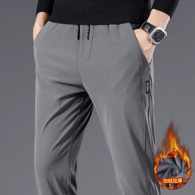 Spring and autumn new sports pants men's straight loose elastic autumn and winter plus velvet thick casual pants overalls pants