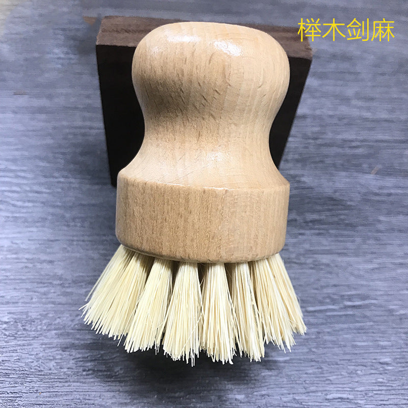 wooden kitchen cleaning brush non-stick oil sisal palm short handle round dish brush wash bowl brush seal pot brush