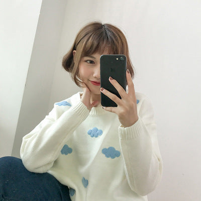 Korean version of the small fresh and sweet cloud loose pullover sweater long-sleeved knitted sweater top