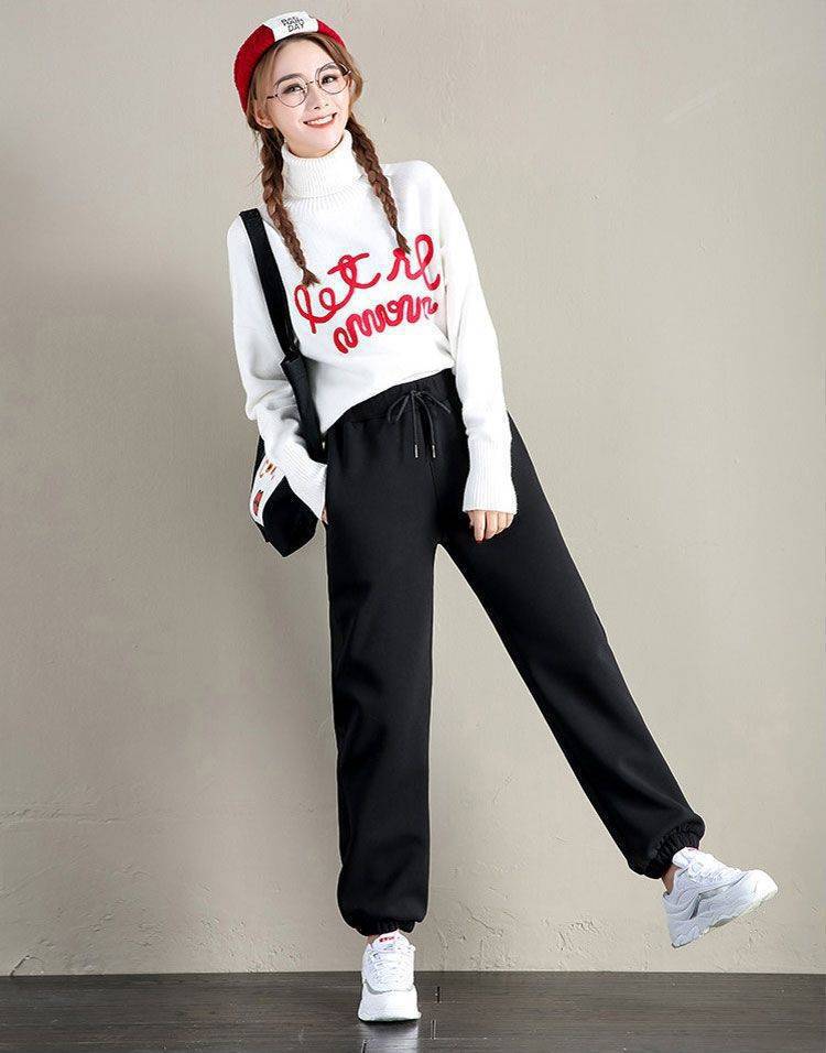 Plus velvet thickened warm sports imitation lamb velvet pants ladies students Korean version of harem pants