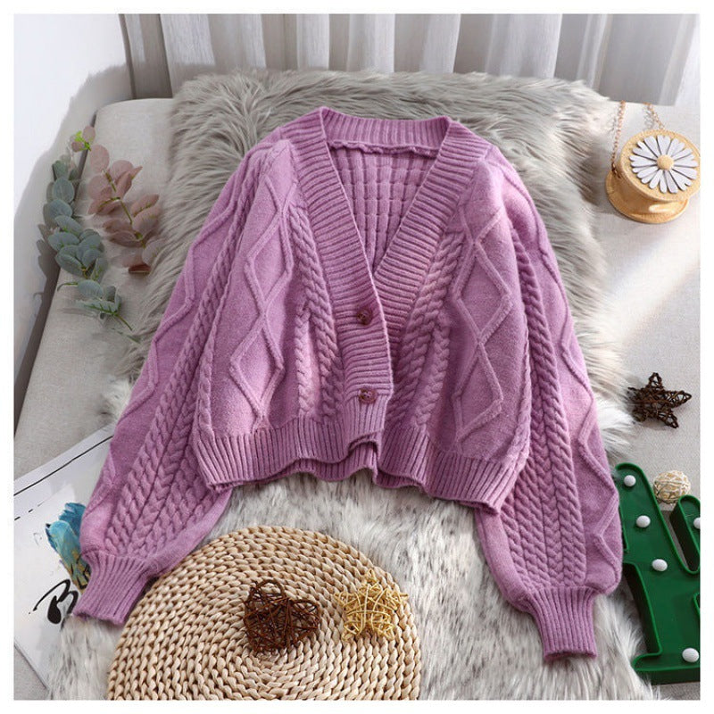 European and American short small knitted cardigan high waist small sweater jacket