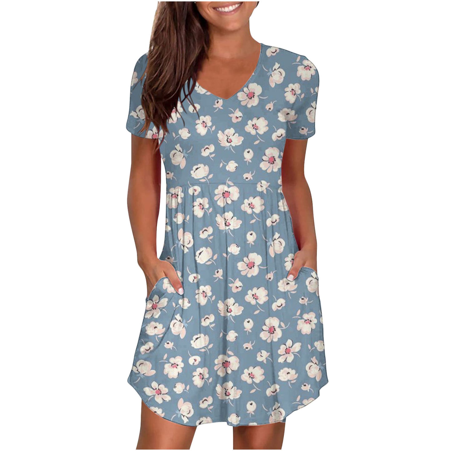 European and American women's V-neck printing fashionable and novel dress