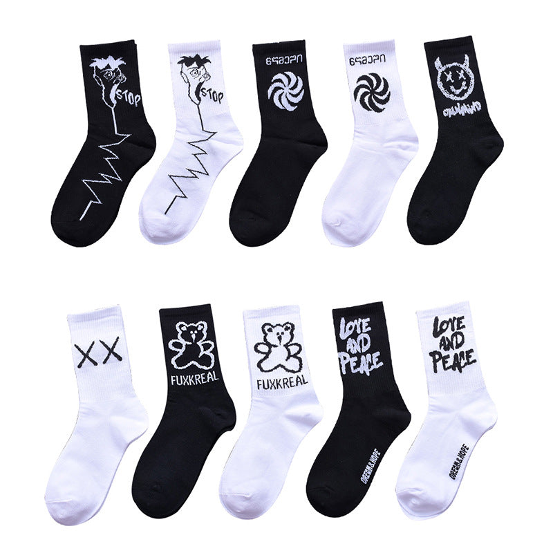 Socks men and women stockings street ins trend stockings black sports wind high-top basketball socks