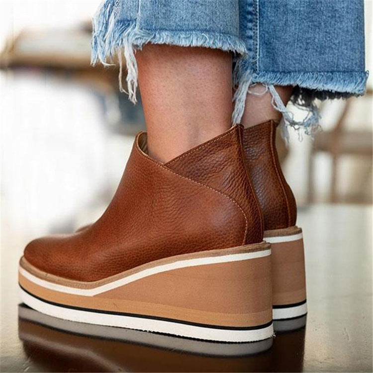 New viscose shoes casual round head thick heel spot solid color low cut British solid color fashion boots