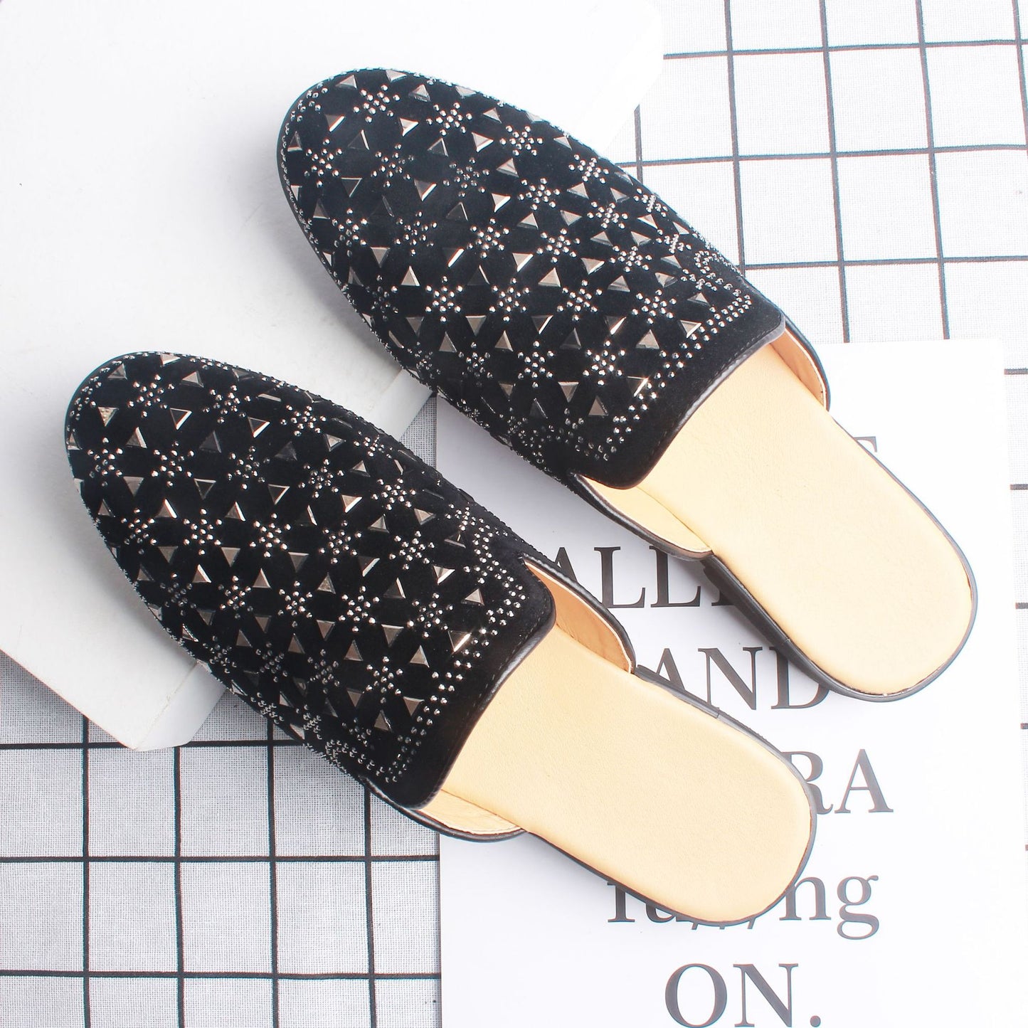 Men's rhinestone semi-slippers men's personality leather shoes