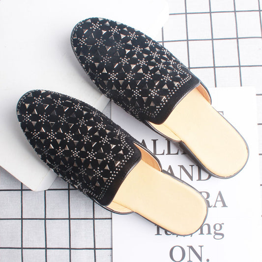 Men's rhinestone semi-slippers men's personality leather shoes