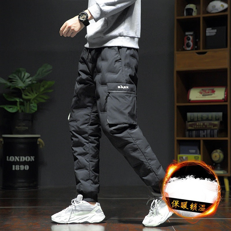 Men's Warm White Duck Down Youth Cold Resistant Loose Men's Casual Pants