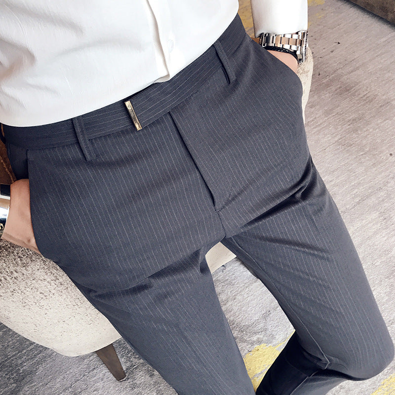 Men's Slim Pants Korean Style Fashion Casual Drape Summer Thin Nine Striped Suit Pants