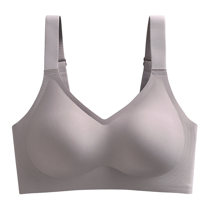 Seamless underwear women's thin summer big breasts show small chest no steel ring bra beauty vest sports large size bra