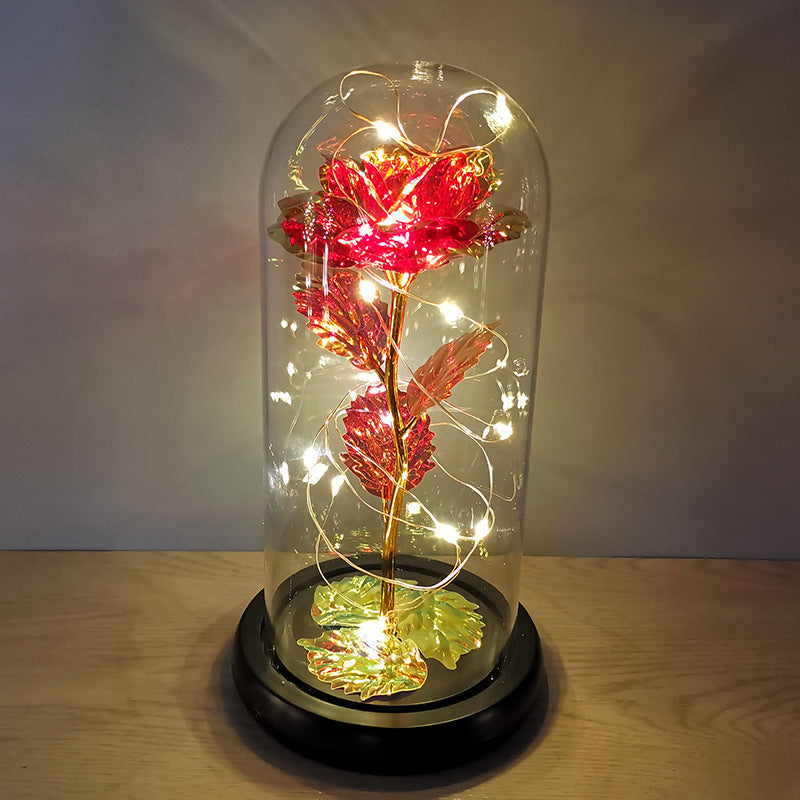 Rose flower glass cover gold foil flower with led light immortal flower Valentine's day Christmas ornaments