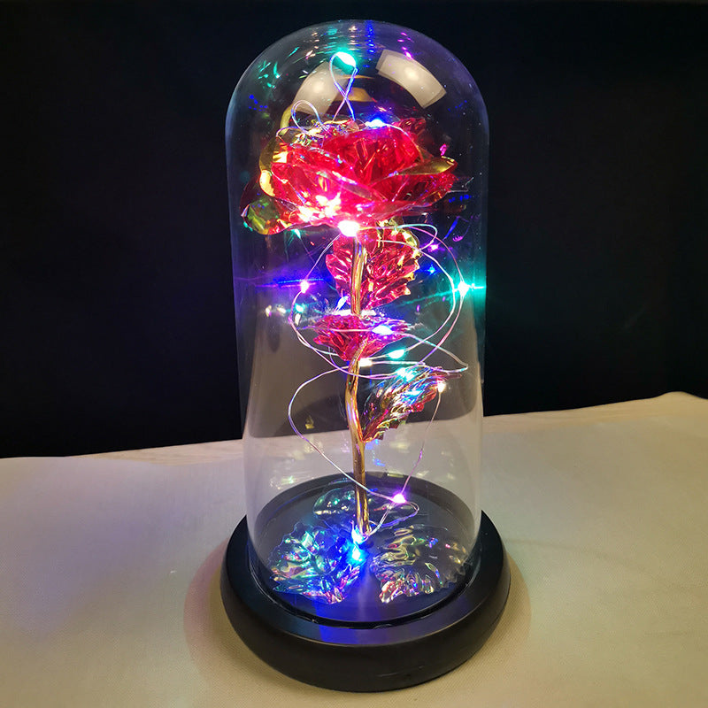 Rose flower glass cover gold foil flower with led light immortal flower Valentine's day Christmas ornaments