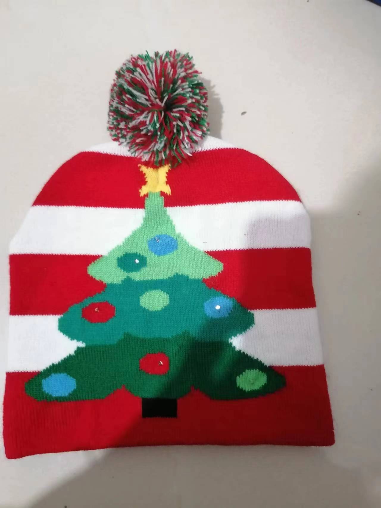 Christmas Decoration Luminous Christmas Hat Knitted LED Warm Adult Children Cartoon Printed Wool Hat