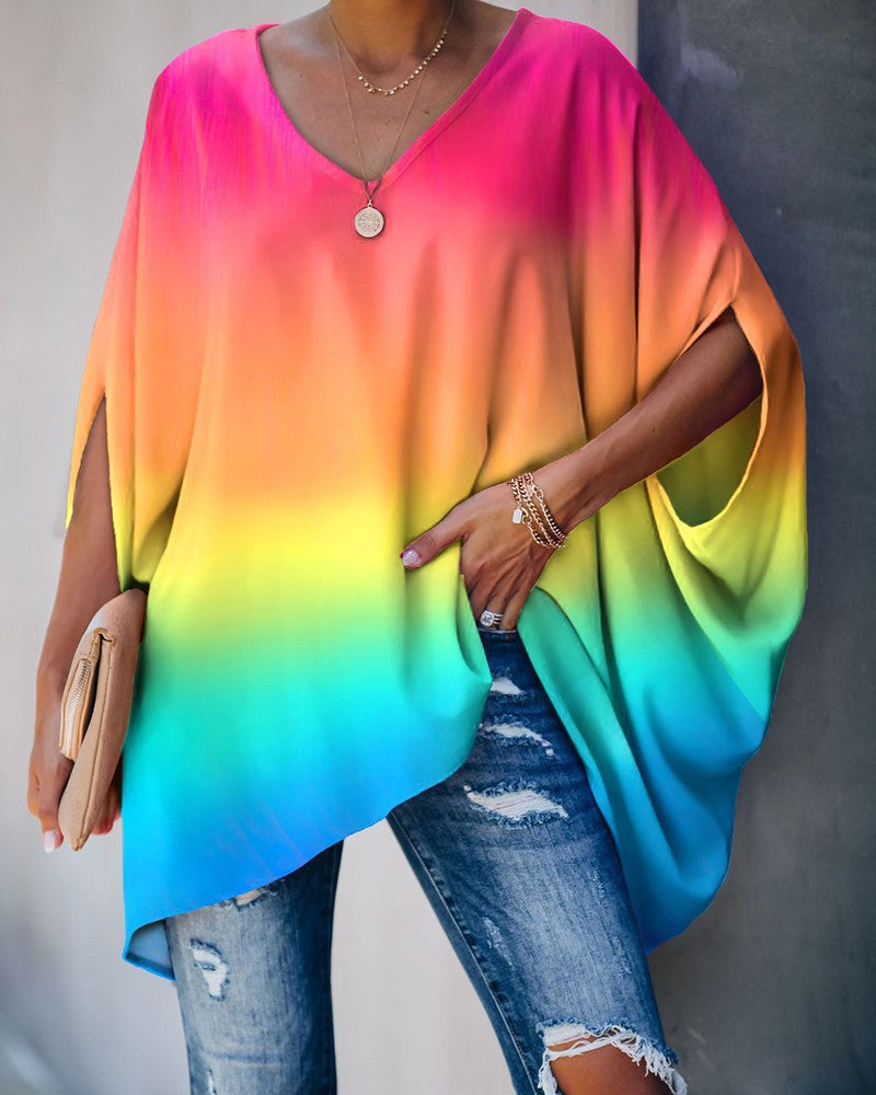 European and American fashion tie-dye printing hedging bat sleeve t-shirt