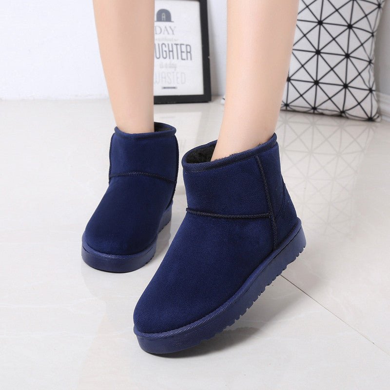 Flat-heeled short tube snow boots women's new flat-bottomed old thickening and velvet warm shoes