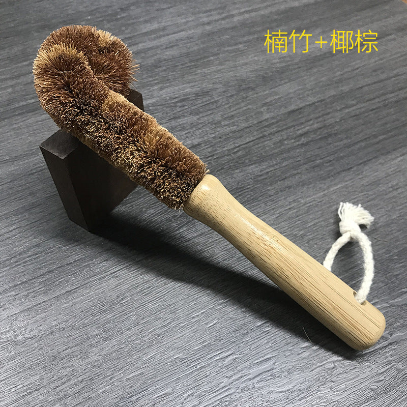 wooden kitchen cleaning brush non-stick oil sisal palm short handle round dish brush wash bowl brush seal pot brush